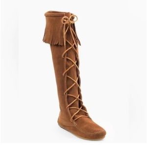 Minnetonka Front Lace Knee High Boot Moccasin Size 8